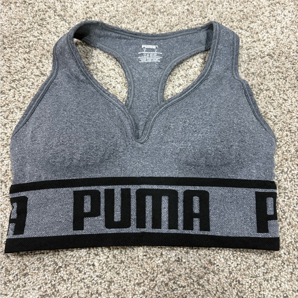 Puma Gray & Black Racerback Sports Bra with Branded Band